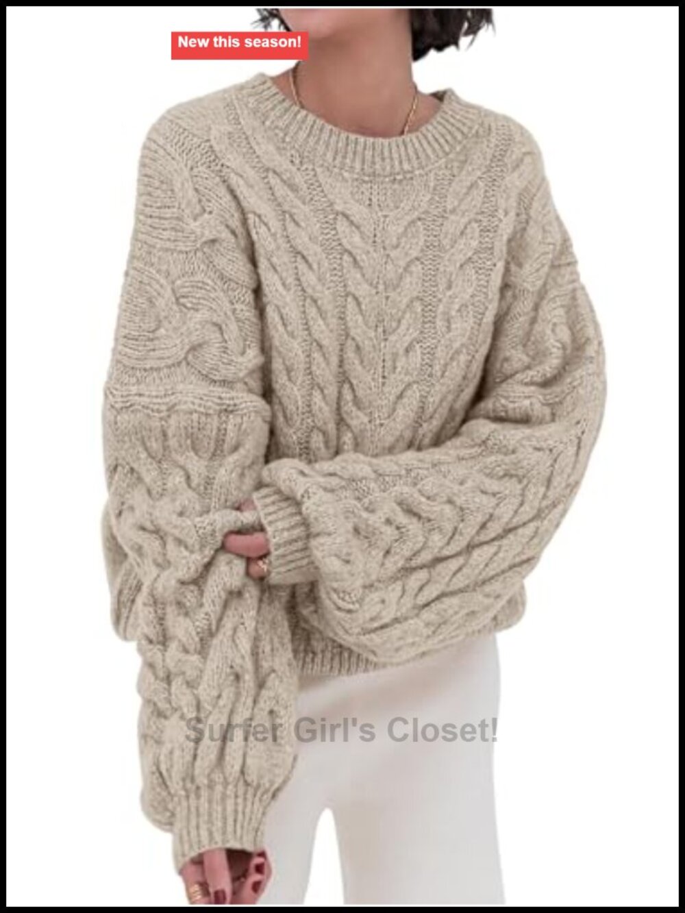 Cable Knit Oversized Sweater Long Sleeve Crewneck Chunky Pullover Loose